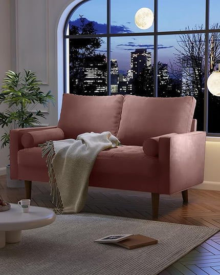 Velvet Furniture for Small Spaces, Mid-Century Modern Loveseats for Living Room, Love Seat Couch Sofas, 58 Inches, Rose - LeafyLoom