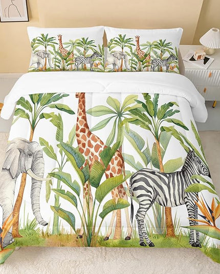 Wild Animal Comforter Full Size,Elephant Giraffe Zebra Kids Comforter Set,Jungle Comforter,3Pcs Bedding Set Printed Comforter with 2 Pillowcases,Down Alternative,Soft and Lightweight - LeafyLoom