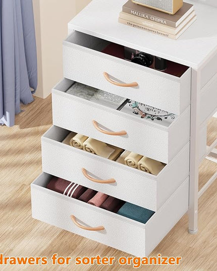 Furnulem Nightstands Set 2, Tall Night Stand with Charging Station and LED Lights, Bedside Table with USB Ports and Outlets, 4 Drawer Storage Nightstand for Bedroom, Office, Dorm, Entryway (White) - LeafyLoom