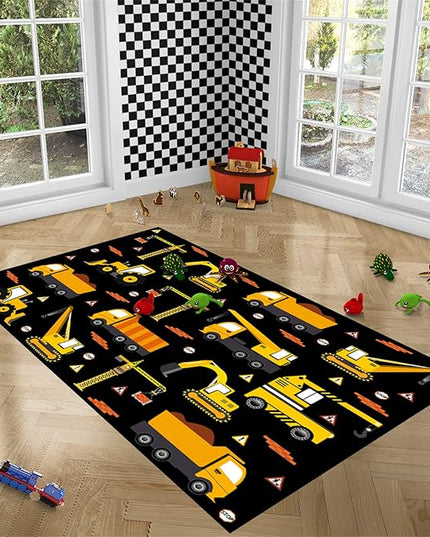 Car Track Rug Construction Play Mat Car Rug for Boys Room Kids Rugs for Playroom Construction Mat for Kids Car Rug for Boys Room Construction Decor for Boys Room,Black 5'×7' - LeafyLoom