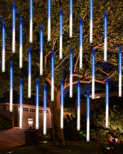 Dazzle Bright 288 LED Christmas Light, 11.8 Inch Meteor Shower Rain Lights with 8 Tubes，Waterproof Plug in Falling Rain Lights Christmas Decorations for Xmas Bushes Tree Yard Party, Blue and White DazzleBright