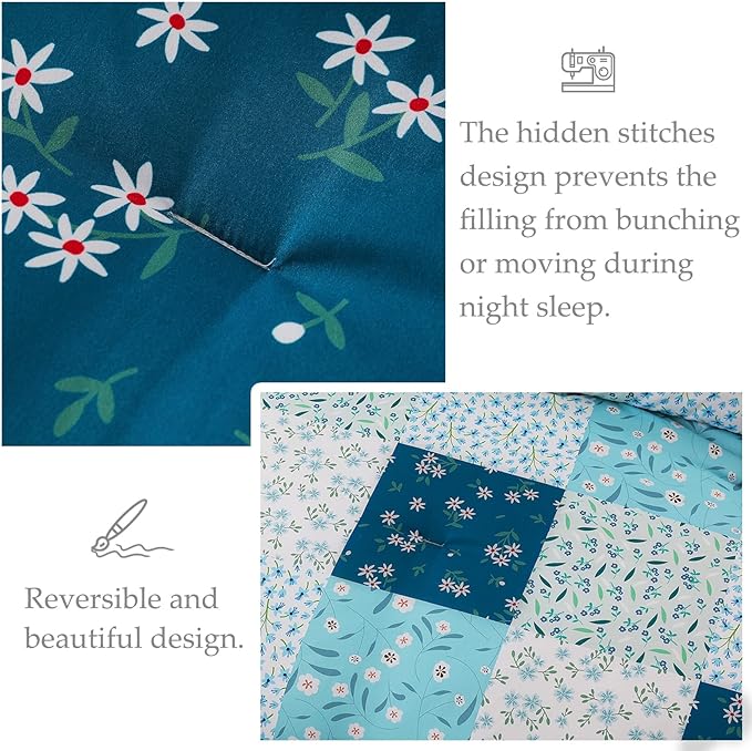 Whale Flotilla King Comforter Set, Soft Reversible Blue Bedding Comforter Set with Boho Pattern, 1 Micoriber Patchwork Comforter and 2 Pillow Shams, 3 Pieces - LeafyLoom