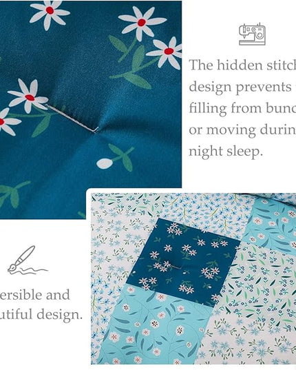 Whale Flotilla Queen Full Comforter Set, Soft Reversible Blue Bedding Comforter Set with Boho Pattern, 1 Micoriber Patchwork Comforter and 2 Pillow Shams, 3 Pieces - LeafyLoom