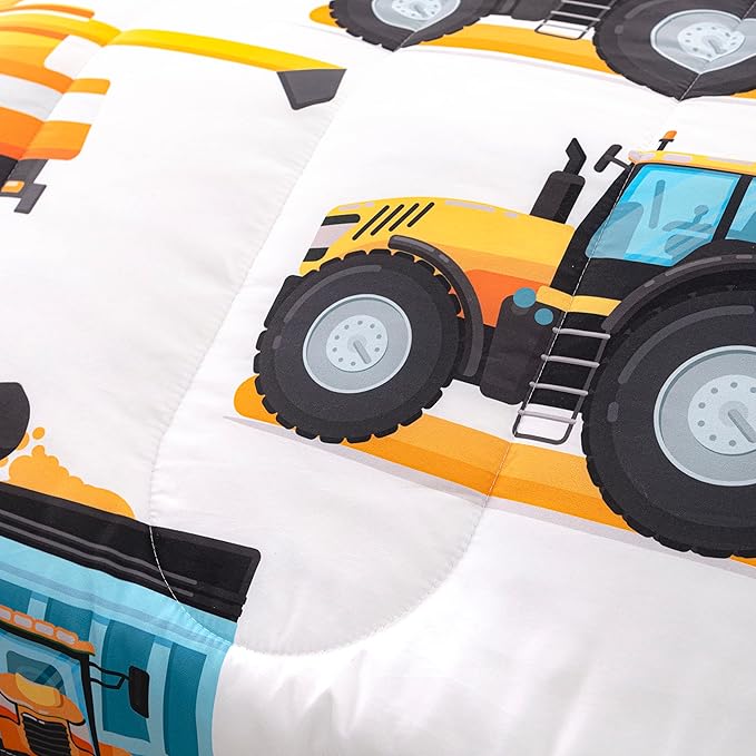 CVHOUSE Tractor Bedding Sets for Boys,Excavators Comforter Twin,Boys Cartoon Truck Comforter Set,Trucks Tractors Cars Quilt Set with 1 Comforter and 2 Pillow Cases- 3 Piece - LeafyLoom