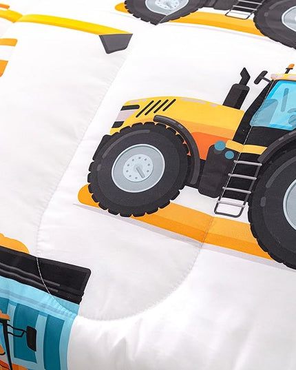 CVHOUSE Tractor Bedding Sets for Boys,Excavators Comforter Full,Boys Cartoon Truck Comforter Set,Trucks Tractors Cars Quilt Set with 1 Comforter and 2 Pillow Cases- 3 Piece - LeafyLoom