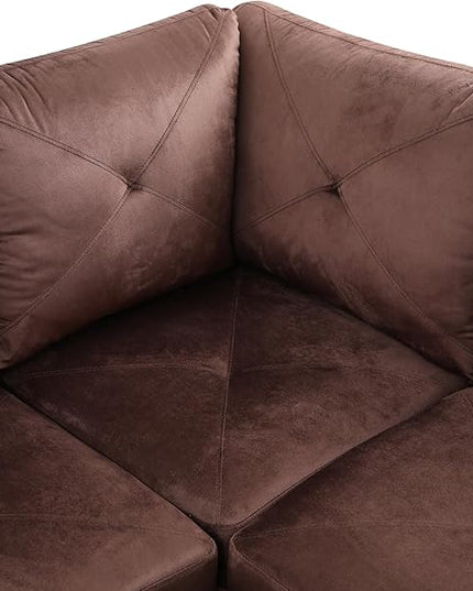 3-Piece L-Shaped Sectional Couches with 66.5'' Chaise Lounge & Storage Ottoman, 97'' Modular Living Room Sofas for Home Office Apartment, Large Living Furniture Right(Brown Microfiber) - LeafyLoom