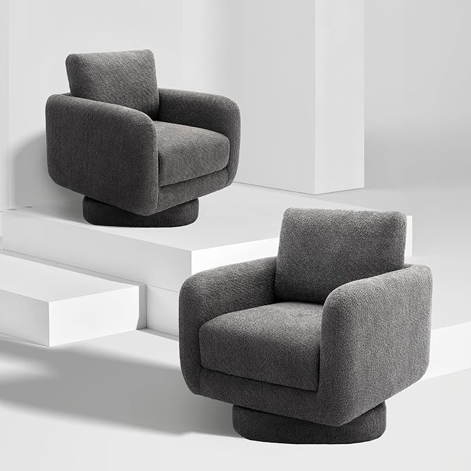 COLAMY Swivel Accent Chairs Set of 2, 32Inches Wide Upholstered Armchair with Plush Back Pillow for Living Room, Modern Sofa Corner Chair for Nursery/Living Room/Bedroom-Grey - LeafyLoom