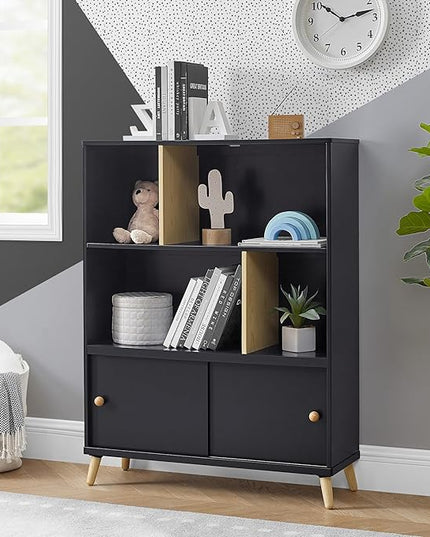 Delta Children Essex Bookcase - Greenguard Gold Certified, Black/Natural - LeafyLoom