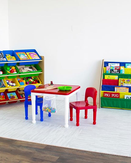 Humble Crew, Natural/Primary Kids' Toy Storage Organizer with 12 Plastic Bins, 34*35*15.5inch - LeafyLoom