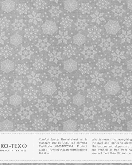 Comfort Spaces Cotton Flannel Breathable Warm Deep Pocket Sheets with Pillow Case Bedding, Cal King, Grey Snowflakes 4 Piece - LeafyLoom