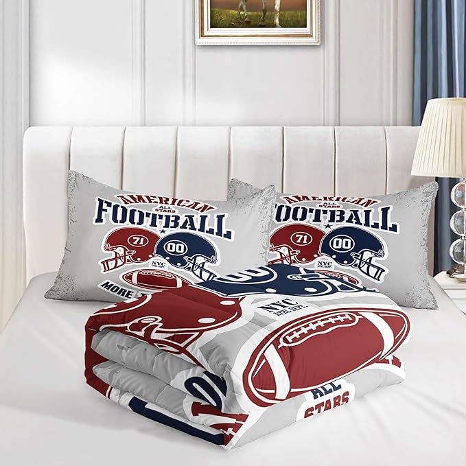 Datura home American Football Comforter Set Vintage Grey American Football Printed Quilt Bedding Set with 1 Comforter and 2 Pillowcases for Boys and Girls Bedroom All Season(Football Grey Queen) - LeafyLoom