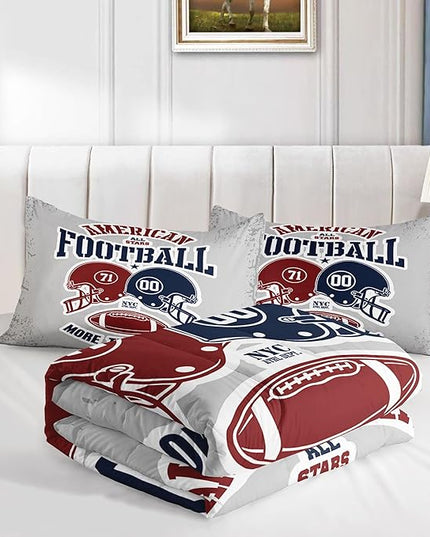 Datura home American Football Comforter Set Vintage Grey American Football Printed Quilt Bedding Set with 1 Comforter and 2 Pillowcases for Boys and Girls Bedroom All Season(Football Grey Full) - LeafyLoom
