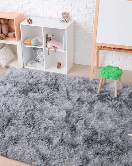 AROGAN Soft Rainbow Area Rugs for Girls Room 5x8 Feet, Fluffy Girls Bedroom Rugs, Princess Rug, Cute Colorful Carpet for Kids Teens Nursery Toddler, Grey - LeafyLoom