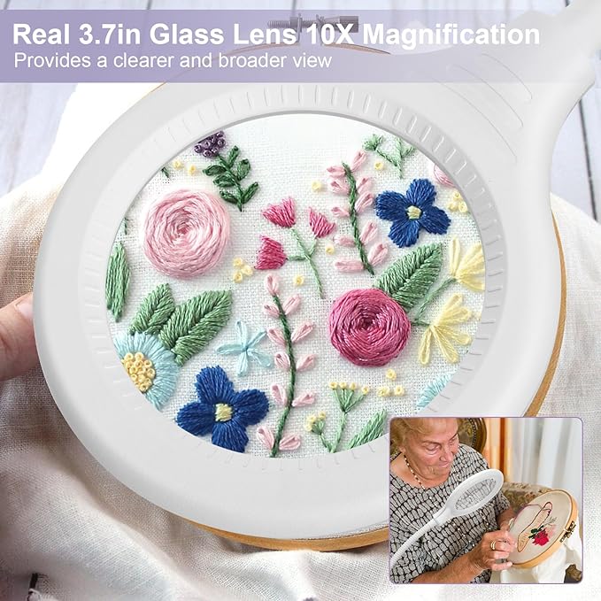 2-in-1 Magnifying Glass with Light and Stand, 5 Lighting Modes Stepless Dimmable LED Magnifying Clamp Lamp, 10X Desk Lighted Magnifier Hands Free for Craft Close Work Mini Painting Hobby White - LeafyLoom