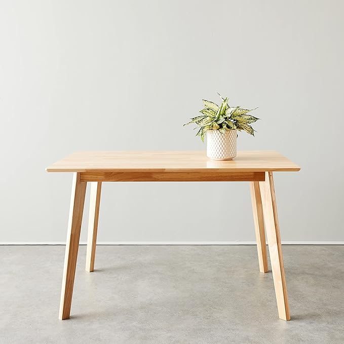 Amazon Basics FSC Certified Solid Wood Kitchen Rectangular Dining Table, Natural Wood, 29.5"D x 47.2"W x 29.5"H - LeafyLoom