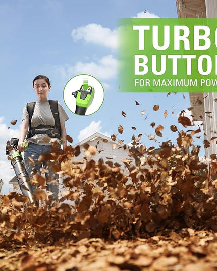 Greenworks 40V (175 MPH / 710 CFM) Dual Port Cordless Brushless Backpack Leaf Blower, (2) 8.0Ah Battery and Charger Included - LeafyLoom