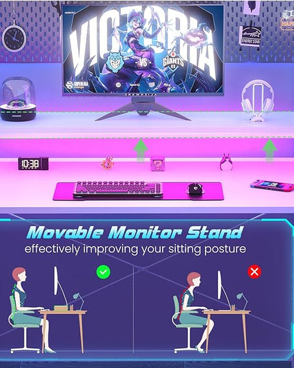 Gaming Desk with Lights & Power Outlets, 47.2' Computer Desk with Shelves, Small Desk for Small Space, Writing Desk with Monitor Stand, White - LeafyLoom