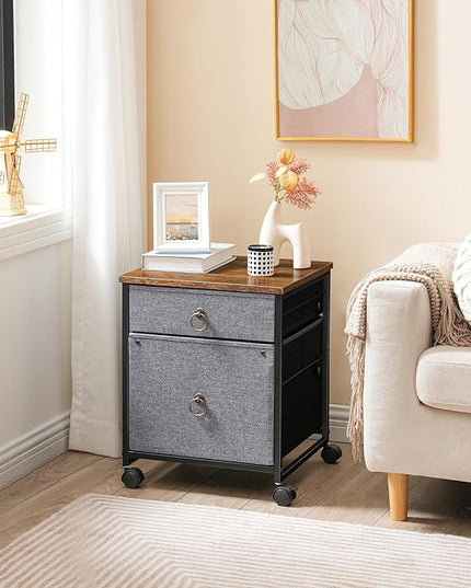 HOOBRO File Cabinet, 2-Drawer Filing Cabinet, Vertical Mobile Office Cabinet, Rolling Printer Stand, for A4/Letter Size Files, Nonwovens Drawer, for Home Office, Rustic Brown and Gray BFG21WJ01 - LeafyLoom
