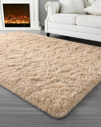 Super Soft Fluffy Shaggy Rugs for Living Room Bedroom, Fuzzy Plush Area Rugs for Girls Kids Room Nursery Home Decor, Furry Dorm Rug Cute Non-Slip Indoor Floor Carpet 5x8 Feet, Beige - LeafyLoom