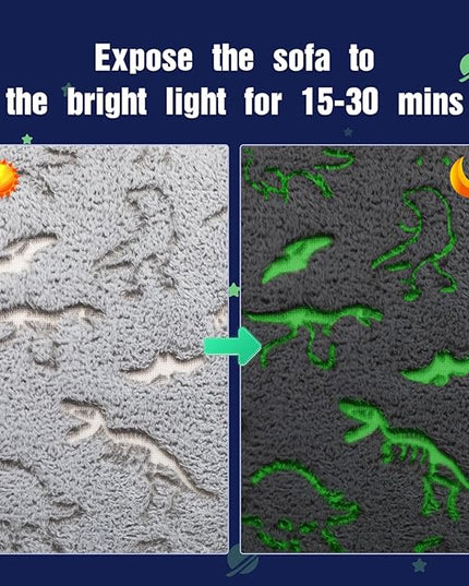 ALIMORDEN Kids Ultra-Soft Snuggle Foam Filled Chair, Glow-in-The-Dark Dinosaurs Fossil Pattern Toddler Cuddly Sherpa Reading Couch for Boys and Girls - LeafyLoom