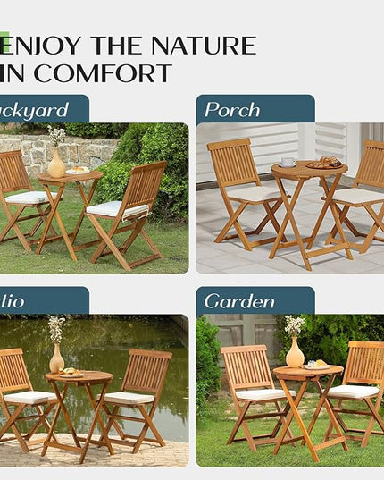 Heavy Duty 400lbs Capacity Patio Bistro Set 3 Piece Outdoor, Folding Chairs w/Cushion, Round Table-Upgrade 2024 - LeafyLoom