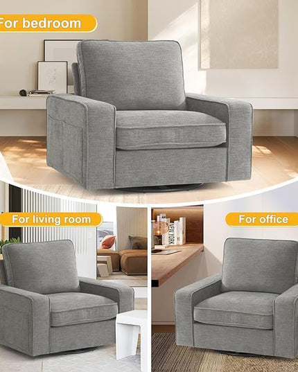 EASELAND Oversized Accent Chair, Reading Chair with Upholstered Chenille Fabric, Sofa Chair with Armrest, Single Sofa Chair for Living Room, Swivel Chair with Wooden Legs, Comfy Chair for Small Spaces - LeafyLoom