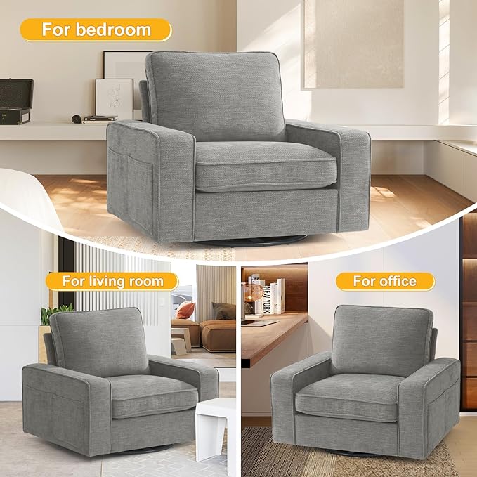 EASELAND Oversized Accent Chair, Reading Chair with Upholstered Chenille Fabric, Sofa Chair with Armrest, Single Sofa Chair for Living Room, Swivel Chair with Wooden Legs, Comfy Chair for Small Spaces - LeafyLoom