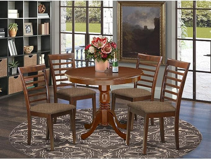 East West Furniture ANML5-MAH-C 5 Piece Modern Set Includes a Round Table with Pedestal and 4 Linen Fabric Kitchen Dining Chairs, 36x36 Inch, Mahogany - LeafyLoom