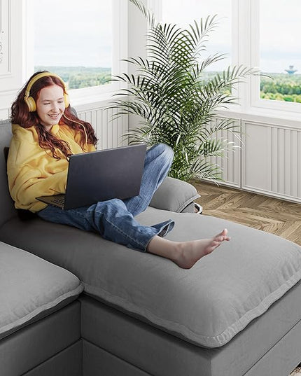 Shintenchi 110" Modular Sectional Couches for Living Room, U-Shaped Sofa Couch with Double Chaise, 4 Seat Sofa Sets with Thick Cushion & Soft Backrest, Light Grey - LeafyLoom