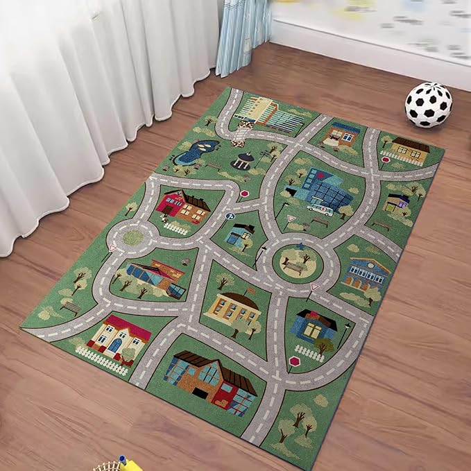 Analog ABC Kids Rug Playroom Car Rug Play Mat City Life Road Rug for Cars Fun City Map for Carpet for Bedroom Boys (39 * 59 inches, Charming Township) - LeafyLoom