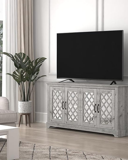 Galano Millicent TV Stand for 65+ Inch TV, Tall Entertainment Center with Mirror Doors, Rustic Media Console with Storage Shelves, Wood Television Stand for Living Room, Mexican Grey - LeafyLoom