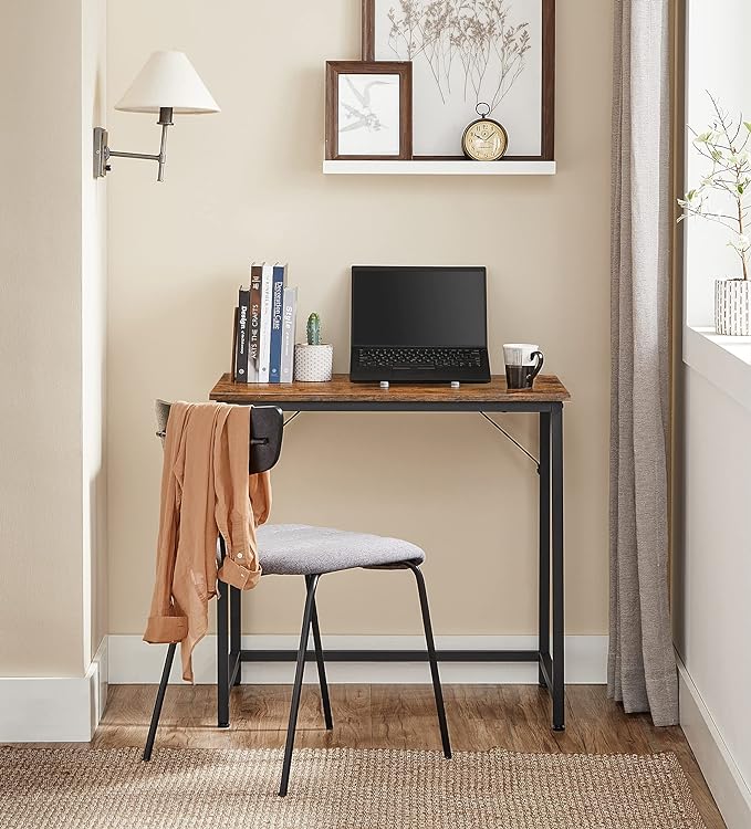 VASAGLE Computer Desk, Gaming Desk, Home Office Desk, for Small Spaces, 19.7 x 31.5 x 29.5 Inches, Industrial Style, Metal Frame, Rustic Brown and Black ULWD038B01 - LeafyLoom