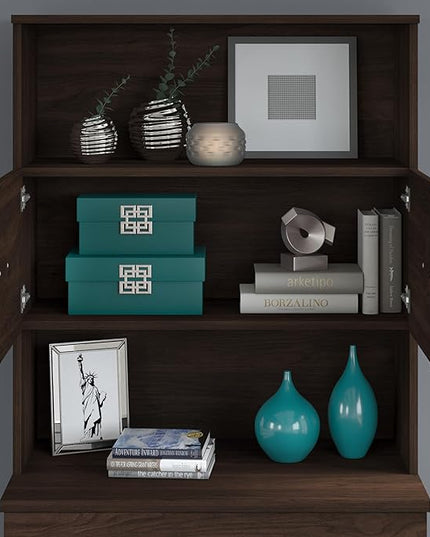 Bush Business Furniture Office 500 Height Adjustable Standing Desk with Storage and Bookcase, 72W, Black Walnut - LeafyLoom