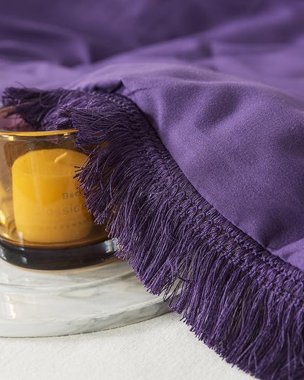 Andency Purple Comforter Set Full, 3 Pieces Boho Tassel Lightweight Bedding Comforter Sets, All Season Soft Fluffy Fringe Bed Set (79x90In Comforter & 2 Pillowcases) - LeafyLoom