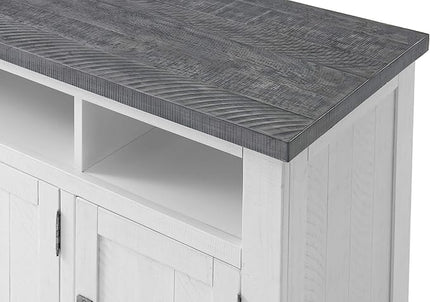 Martin Svensson Home Foundry 65" TV Stand, White Stain with Grey Top - LeafyLoom