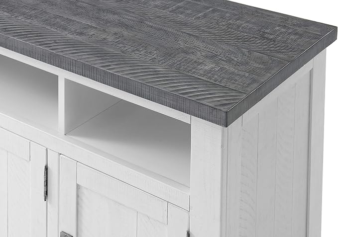 Martin Svensson Home Foundry 65" TV Stand, White Stain with Grey Top - LeafyLoom