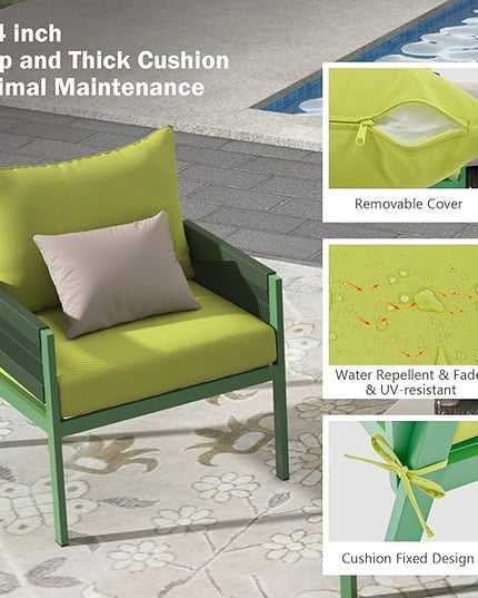 4 Piece Patio Furniture Set, Outdoor FSC Certified Acacia Wood Conversation Set, All-Weather Rope Sofa Set w/Tempered Glass Table, Loveseat for Lawn Balcony Poolside, Backyard, Backyard - LeafyLoom