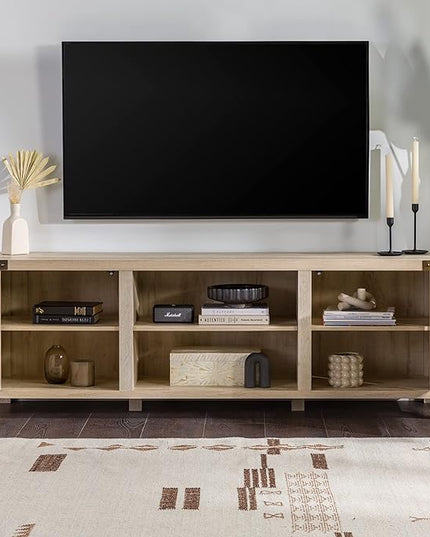 Walker Edison Georgetown Modern Farmhouse Double Barn Door TV Stand for TVs up to 80 Inches, 70 Inch, White Oak, Without Fireplace - LeafyLoom