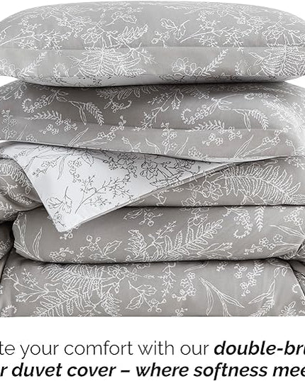 Southshore Fine Living, Inc. Full/Queen Comforter Set, Hotel Quality Floral Comforter with Matching Shams, Reversible Print is 2 Colors in 1, Fits Queen & Full Beds, Winter Brush Grey/White - LeafyLoom