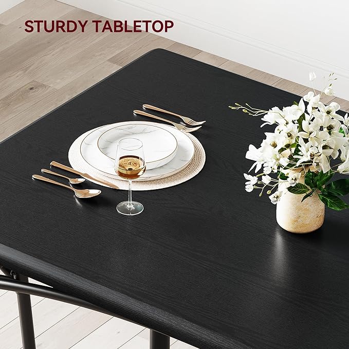 IDEALHOUSE Dining Table Set for 4, Kitchen Table and Chairs for 4, Rectangular Dining Room Table Set with 4 Upholstered Chairs, 5 Piece Kitchen Table Set for Small Space, Apartment, Retro Black - LeafyLoom