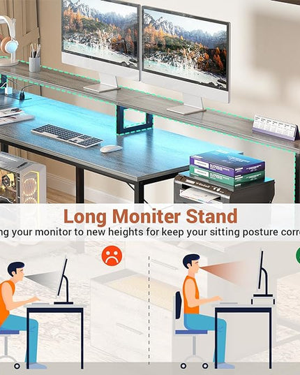 Aheaplus L Shaped Desk with File Drawer, 66" Reversible L Shaped Computer Desk with Power Outlet & LED Strip, Gaming Desk with Monitor Stand, Office Desk Corner Desk with Storage Shelf, White Oak - LeafyLoom