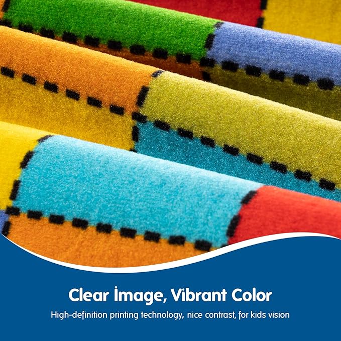 Booooom Jackson Thick Classroom Rug Elementary,13'x7'5'' Large Classroom Carpet Preschool Seating Rug for School, Colorful Classroom Rug for Classroom with 0.3'' Non-Slip Backing - LeafyLoom