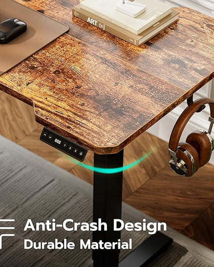 59" Reversiable L-Shaped Electric Standing Desk Adjustable Height Gaming Stand Up Corner Desk Sit Stand Home Office Computer Desk with Splice Board,Rustic Brown Top - LeafyLoom
