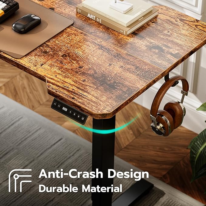 59" Reversiable L-Shaped Electric Standing Desk Adjustable Height Gaming Stand Up Corner Desk Sit Stand Home Office Computer Desk with Splice Board,Rustic Brown Top - LeafyLoom