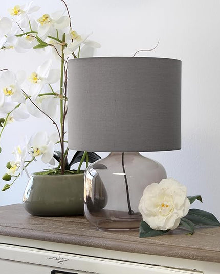 Simple Designs LT2064-SMG Smoke Gray Glass Table Lamp with Gray Fabric Shade - LeafyLoom