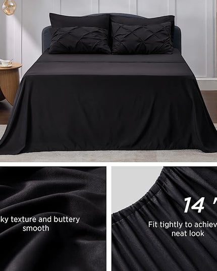 Bedsure Full Size Comforter Sets - Bedding Sets Full 7 Pieces, Bed in a Bag Black Bed Sets with Comforter, Sheets, Pillowcases & Shams, Adult & Kids Bedding - LeafyLoom
