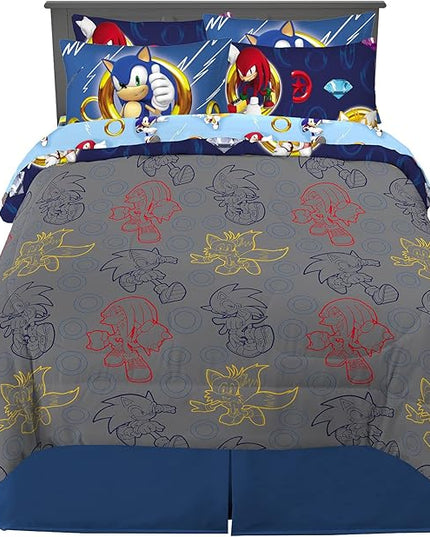 Franco Kids Bedding Super Soft Comforter and Sheet Set with Sham, 7 Piece Full Size, Sonic The Hedgehog - LeafyLoom