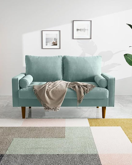 Velvet Furniture for Small Spaces, Mid-Century Modern Loveseats for Living Room, Love Seat Couch Sofas, 58 Inches, Aqua Turquoise - LeafyLoom