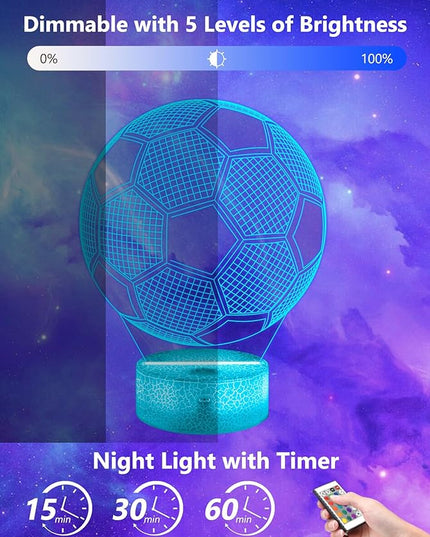 FULLOSUN Soccer Gift, Soccer Night Light (with Remote Control), 3D Illusion Lamp 16 Colors Change, Boys Kids Gift Idea for Sport Fan Boys Girls - LeafyLoom