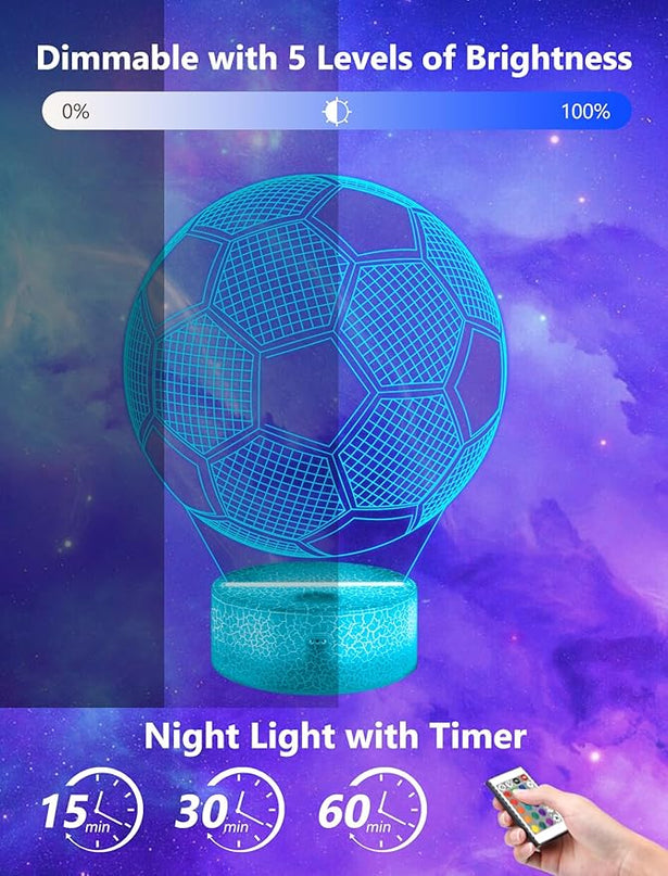 FULLOSUN Soccer Gift, Soccer Night Light (with Remote Control), 3D Illusion Lamp 16 Colors Change, Boys Kids Gift Idea for Sport Fan Boys Girls - LeafyLoom